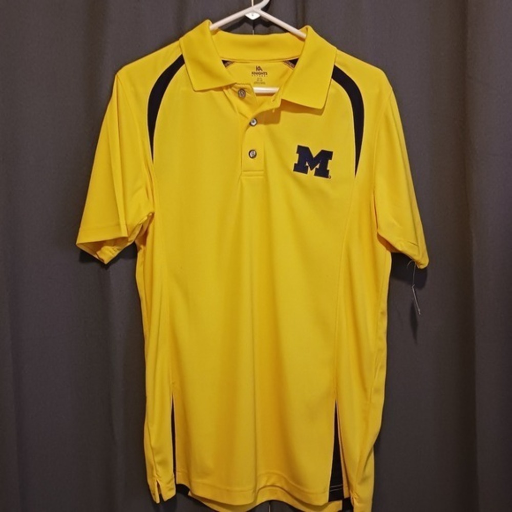 NWT Michigan Wolverines Knights Apparel NCAA Polo Shirt Mens‎ Medium Yellow